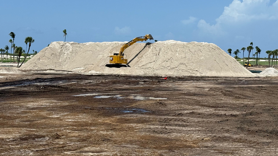 Over 15,000 tons of sand was stockpiled on the seventh fairway for distribution on the front nine to a depth of 8 to 12 inches on the lowest lying stretches of fairway (Photo: Seminole GC)