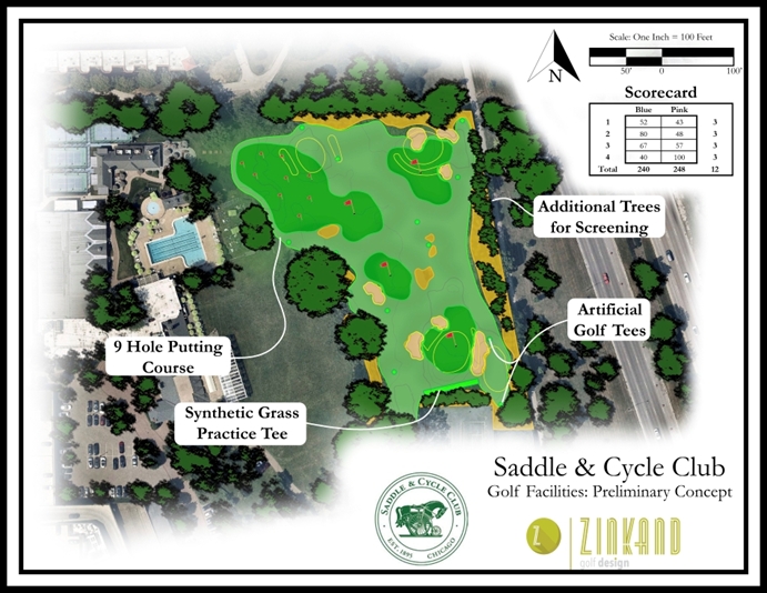 The course’s reversible routing maximises the golfing potential of a compact and urban site situated inland from Lake Michigan’s Foster Avenue Beach (Image: Zinkand Golf Design)